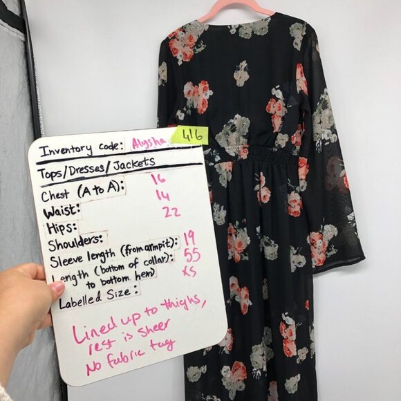 MINKPINK Black Floral V-Neck Long Sheer Sleeve Maxi Dress size XS - Picture 13 of 14